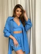Женский летний костюм тройка (рубашка+топ+шорты) голубой L-XL LI-086BL-LXL - изображение 1