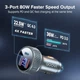 Автомобільний зарядний пристрій QOOVI 80W 2 USB + Type C PD для Apple iPhone Xiaomi Samsung iPad та планшетів(69276746142) - зображення 5