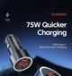 Швидкий автомобільний зарядний пристрій 75W Toocki TQ-CC08 з подвійним портом LED дисплеєм QC4.0 PD3.0 SCP 5A Fast Charging USB(30W)+Type-C(45W) для ноутбука, планшета, смартфона Black (694260605970) - зображення 3