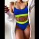 Женский купальный раздельный в рубчик с завышенной талией New Style S синий (6-125) - изображение 1