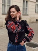 Вишиванка жіноча чорна з червоними квітами на натуральній тканині "Дерево роду" 12082-42 (S) - зображення 1