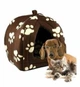 Мягкий флисовый домик Pet Hut для собак и кошек коричневый со следами лапок лежанка, кровать - изображение 1