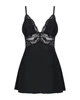 Сатиновый пеньюар с кружевом Obsessive 810-BAB-1 babydoll & thong S/M, черный, пеньюар, танга - изображение 5