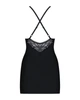 Сатиновий комплект для сну із мереживом Obsessive 828-CHE-1 chemise & thong L/XL, чорний, сорочка - зображення 6