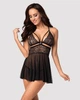 Еротичний мереживний комплект із сіточкою Obsessive 838-BAB-1 babydoll & thong black L/XL, чорний, п - изображение 1