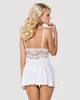 Сатиновий пеньюар з мереживом Obsessive 810-BAB-2 babydoll & thong L/XL, білий, пеньюар, танга - изображение 2