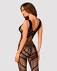Сітчастий бодістокінг з вирізами та малюнком Obsessive Bodystocking G328 S/M/L, чорний, комбінезон - зображення 2