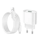 Мережевий зарядний пристрій Hoco C109A, USB, QC 18W, білий, кабель USB to MicroUSB - зображення 1