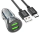 Автомобильное зарядное устройство с быстрой зарядкой 2 USB PORT + кабель Type-C QC3.0 Z47 Discovery Car Charger Black, Hoco (6931474782250) - изображение 1