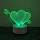 3D светильник, ночник "Два сердца", на белой базе. С пультом, 8 цветов подсветки. - изображение 4