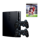 Набір Консоль Sony PlayStation Slim 320GB Black Б/У + Гра FIFA 16 Російська Озвучка Б/У + Геймпад Бездротовий RMC Black - зображення 1