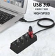 Хаб USB 3.0 длинный кабель USB 1.2 м на 4 порта концентратор Черный USB-хаб HUB с выключателями Черный - изображение 5