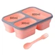 Универсальный складной Ланч Бокс на 3 секции со столовым прибором collapsible silicone lunch box Розовый - изображение 2