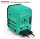 Универсальный адаптер для путешествий Wontravel Travel Adapter ORIGINAL +4 USB, Type C, Для всех типов розеток (Green) - изображение 1