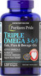 Омега 3-6-9, Triple Omega 3-6-9, Puritan's Pride, масло льна, буравчика и рыбы, 120 гелевых капсул (PTP-18520) - изображение 1