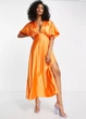 Платье миди атласное однотонное Asos Оранжевое 10898 L (46) - изображение 1