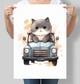 Постер Motivator для дитячої кімнати Котик їде на авто А3 30х42 см (D105_А3) - зображення 1