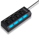 ЮСБ ХАБ USB HUB USB 2.0 4 портовый с кнопками включения для ПК и ноутбуков чёрный Без Бренда (704220) - изображение 1