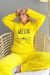 Піжама жіноча тепла махрова Pijamoni Meow (кофта з довгим рукавом + штани) XL жовта - зображення 2