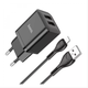 Зарядное устройство Hoco Lightning Cable Maker dual port charger set N25 |2USB, 2.1A| black - изображение 3
