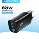 Быстрое зарядное устройство GaN 65W ASOMETECH GaN 65W PPS PD+QC4.0 3-порта (USB + 2 Type-C) для ноутбука, планшета, смартфона (RCE-6501) - изображение 1