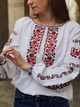 Женская вышиванка украинская на белом домотканом полотне с красными цветами "Божена" 12071-60 (3XL) - изображение 2