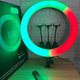 Большая кольцевая лампа светодиодная M-Light RGB Led 56см с тремя держателями телефона и пультом, разноцветная подсветка для селфи - изображение 6
