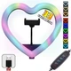 Кольцевая лампа светодиодная в форме сердца M-Light Heart Led RGB 33см с держателем телефона, разноцветный свет для селфи и блогеров, USB - изображение 1