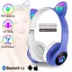 Полноразмерные наушники беспроводные Cat Headset M23 Bluetooth с RGB подсветкой и кошачьими ушками Hi-Fi Stereo Синие Blue - изображение 1