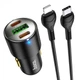 Автомобильное зарядное устройство 3 USB 43W + быстрая зарядка QC3.0 + кабель Type-C-Lightning, Black, Hoco (6931474765192) - изображение 2