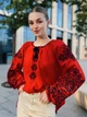 Червона вишиванка жіноча блуза бохо "Камалія" з чорною вишивкою на домотканому полотні 12076-58 (3XL) - зображення 1