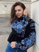 Стильная женская вышиванка черная бохо "Дерево рода" с голубой вышивкой на домотканом полотне 12298-58 (3XL) - изображение 2