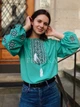 Стильная женская вышиванка шифоновая "Изумрудная ночь" бирюзовая блуза с черно-белой вышивкой 12167-48 (L) - изображение 5