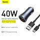 Адаптер автомобильный BASEUS Type-C cable Golden Contactor Pro Dual Quick Charger Car Charger |2USB, 5A/40W, QC| (TZCCJD-A0G) серый - изображение 9