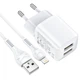 Адаптер сетевой Hoco Lightning Cable Briar dual port charger set N8 |2USB, 2.4A| (Safety Certified) белый - изображение 4