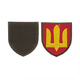Шеврон патч на липучці Тризуб щит Ракетні війська та артилерія, на червоному фоні, 7*8см. - зображення 1