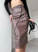 Шкіряна жіноча юбка Fashion міді з розрізом 42 мокко - зображення 1