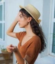 Канотье шляпка женская соломенная летняя с бежевым бантиком D.Hats бежевая - изображение 1