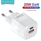 Зарядний пристрій KUULAA PD 20W GaN USB Type-C Швидка зарядка QC3.0+PD3.0 для Apple iPhone, iPad, Samsung, Xiaomi White (69001504) - зображення 1