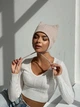 Шапка с ушками кошка D.Hats с узором бежевого цвета теплая универсальная - изображение 2