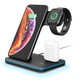 Док станция зарядка беспроводная Qi Fast Wireless Charger 3in1|5-15W, Watch/Headphones/Phone,подсветка| Black - изображение 4