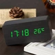 Настольные часы Wooden Watch электронные светодиодные с будильником USB 15см Чёрно-зелёные (VST-862-3) - изображение 5