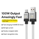 Кабель для швидкого заряджання ноутбука телефону Baseus CoolPlay Series USB-A до Type-C |2m, 5A, 100W, PD| Білий - зображення 3