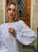 Изящная белая вышиванка женская "Олимпия" цветочная блуза с решетиловкой на домотканом полотне 12388-48 (L) - изображение 2