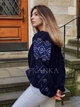 Атмосферная вышитая блуза женская "Марсела" темно-синяя вышиванка на легком шифоне 12381-44 (M) - изображение 4