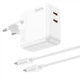 Блок питания Hoco C110A Lucky + кабель Type-C (PD 35 Вт, QC 3.0, 3А, х2 USB Type-C, с быстрой зарядкой, сзу) - Белый - изображение 2