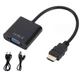 Кабель-переходник HDMI -> VGA конвертер адаптер с аудио 3.5 мм и питанием USB со звуком для Т2 тюнера HDMI2VGA эмулятор монитора (561324018) Черный - изображение 1
