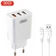 Мережевий зарядний пристрій МЗП XO-L72(EU) 18W 3 USB 3A з кабелем USB-microUSB White/Білий - зображення 1
