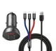 Автомобільний зарядний пристрій BASEUS TZCCBX-0G 2USB, кабель Lightning/Micro/Type-C 24W, 4.8A + вольтметр - зображення 1