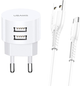 Мережевий зарядний пристрій Usams T20 2xUSB 10W QC2.0 Fast Charging White + кабель USB - microUSB 1 м White (6958444981017) - зображення 1